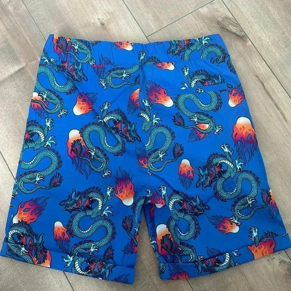 KENZO Blue Dragons Orange Fire Bermudas Shorts Boys Sz 12 - Picture 8 of 10